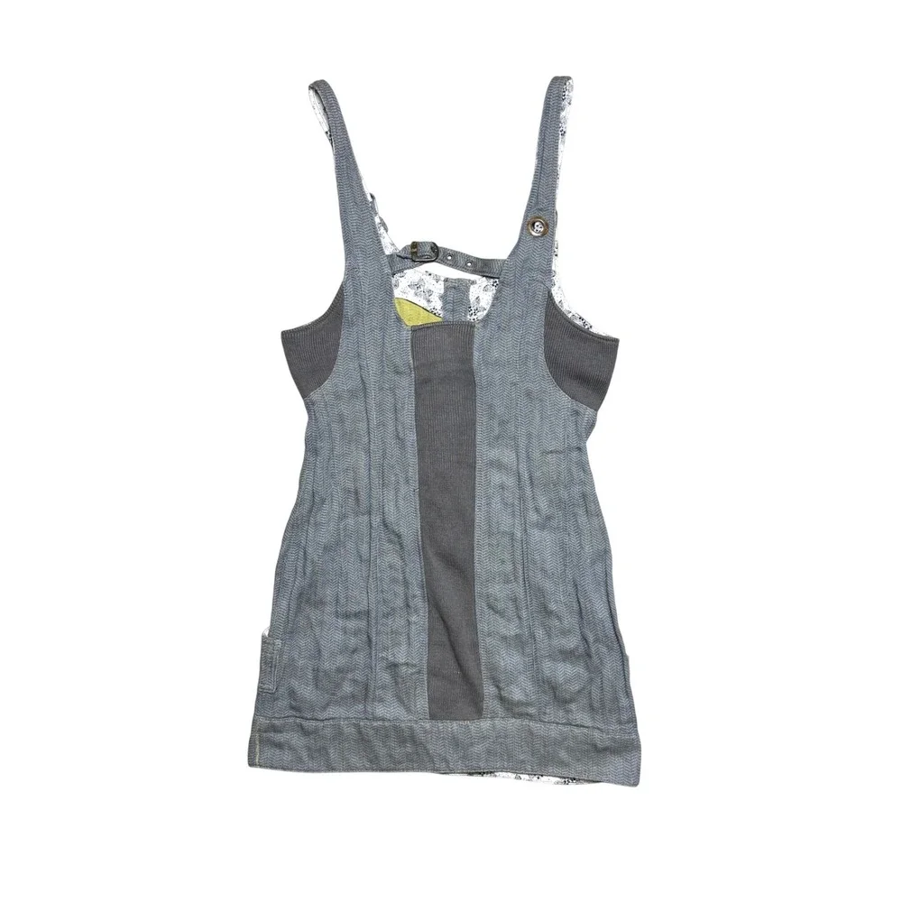 Free People FP Herringbone Pinafore Mini Dress Gray Blue Buckle Straps